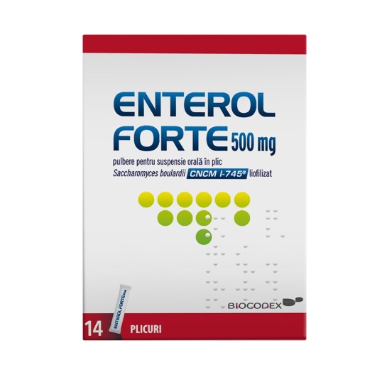 Enterol Forte, 500mg, pulbere pentru suspensie orală, 14 plicuri, Biocodex