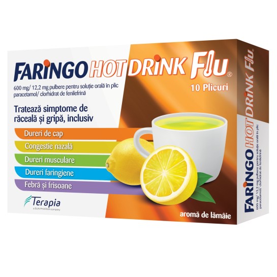 Faringo Hot Drink Flu, 600mg/12.2mg, 10 plicuri, Terapia 
