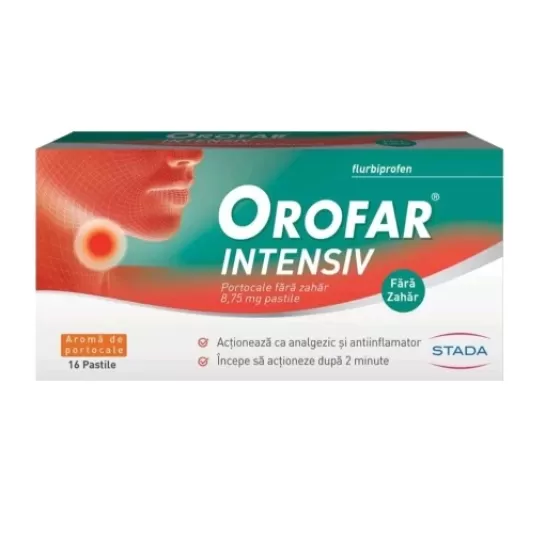 Orofar intensiv portocale fara zahar, 8.75mg, 16 pastile, Stada