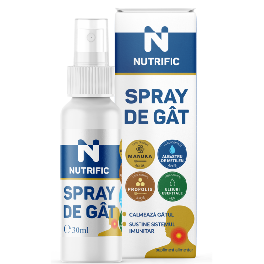 Spray dureri gat cu manuka, propolis si albastru de metilen, 30ml, Nutrific