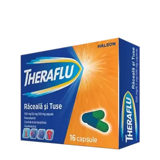 Theraflu raceala si tuse, 500mg/6,1mg/100mg, 16 capsule, Haleon