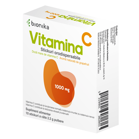 Vitamina C, 1000mg, 10 stickuri cu pulbere orodispersabila, Bionika 