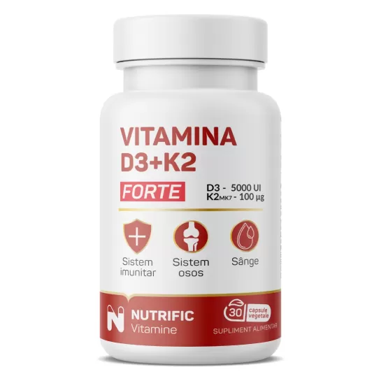 Vitamina D3 + K2 5000UI forte, 30 capsule vegetale, Nutrific