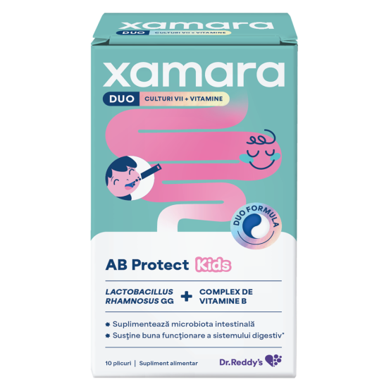 Xamara Duo AB Protect Kids cu aroma de fructe de padure, 10 plicuri orodispersabile, Dr Reddys 
