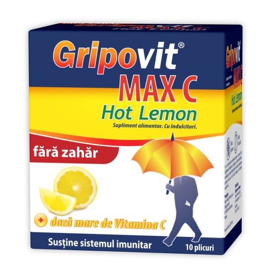 Gripovit Max C Hot Lemon fara zahar, 10 plicuri, Zdrovit 