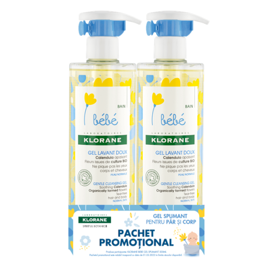 Klorane bebe gel spumant, pachet promo 2 x 500ml