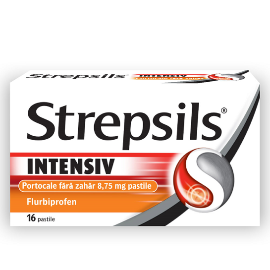 Strepsils intensiv fara zahar cu aroma de portocale, 8.75mg, 16 pastile, Reckitt Benckiser Healthcare