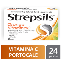 Strepsils Orange Vitamina C, 24 pastile, Reckitt Benckiser Healthcare
