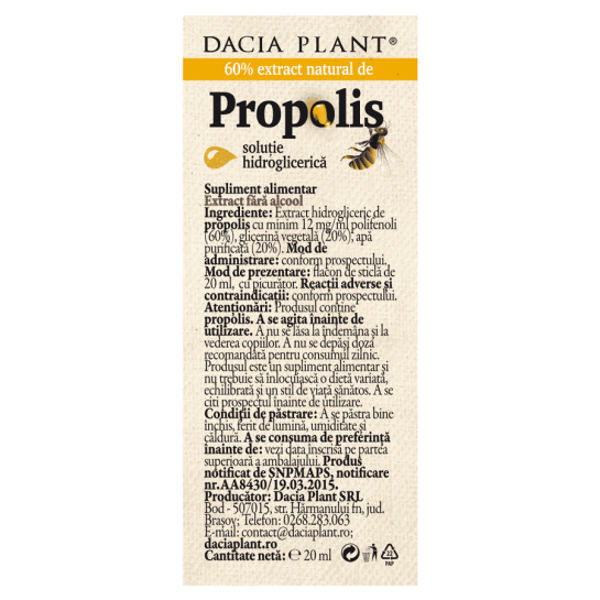 Propolis fara alcool cu picurator, 20ml, Dacia Plant