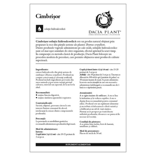 Tinctura cimbrisor, 50ml, Dacia Plant