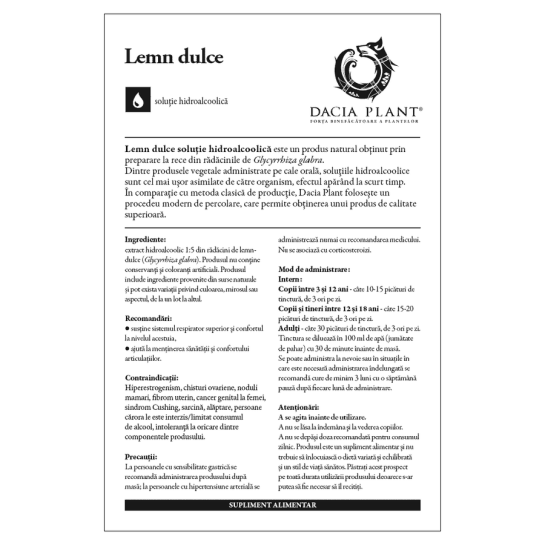 Tinctura de lemn dulce, 50ml, Dacia Plant