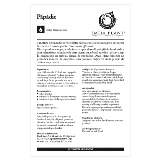 Tinctura de Papadie, 50ml, Dacia Plant