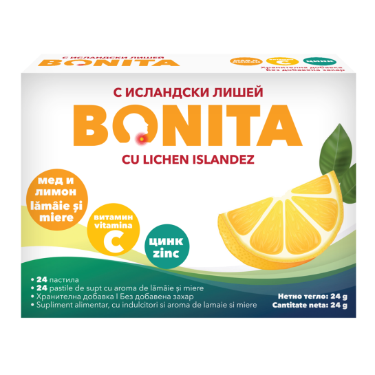 Bonita, Pastile de supt cu aroma de lamaie si miere, 24 bucati, Vedra Intl.