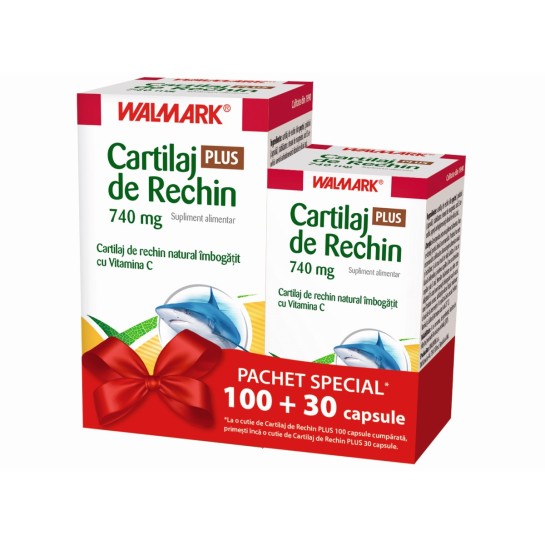 Cartilaj de Rechin Plus 740mg cu Vitamina C, 100 + 30 capsule, Walmark