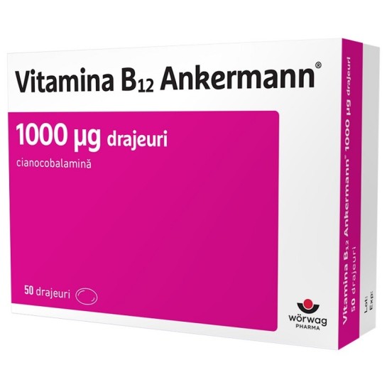 Vitamina B12 Ankermann 1000mcg, 50 drajeuri, Worwag Pharma