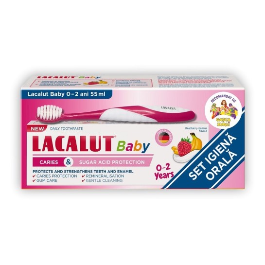 Lacalut baby 0-2 ani protectie anticarie si zaharuri 55ml, pachet ( pasta + periuta )