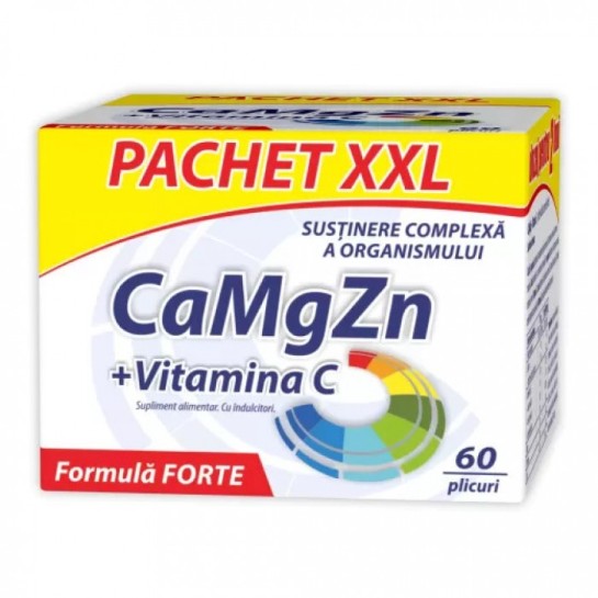 Ca + Mg + Zn + Vitamina C Forte, 60 plicuri, Zdrovit