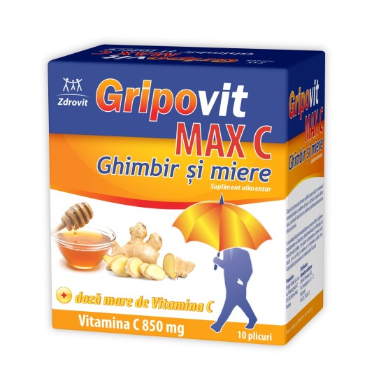 Gripovit Max C ghimbir si miere, 10 plicuri, Zdrovit 