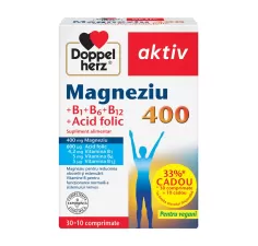 Doppelherz Aktiv Magneziu 400 + B1 + B6 + B12 + Acid Folic, 30 + 10 comprimate